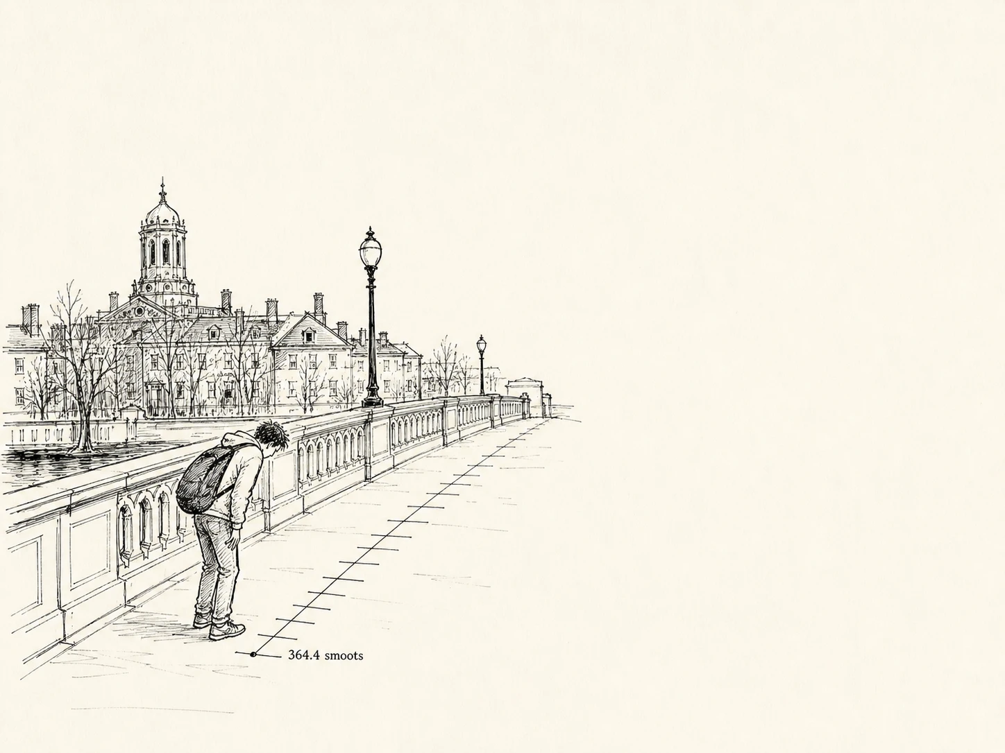 Black-and-white editorial illustration of Smoot marks on Harvard Bridge
