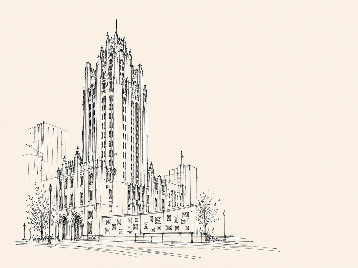 Tribune Tower的听城编辑线稿