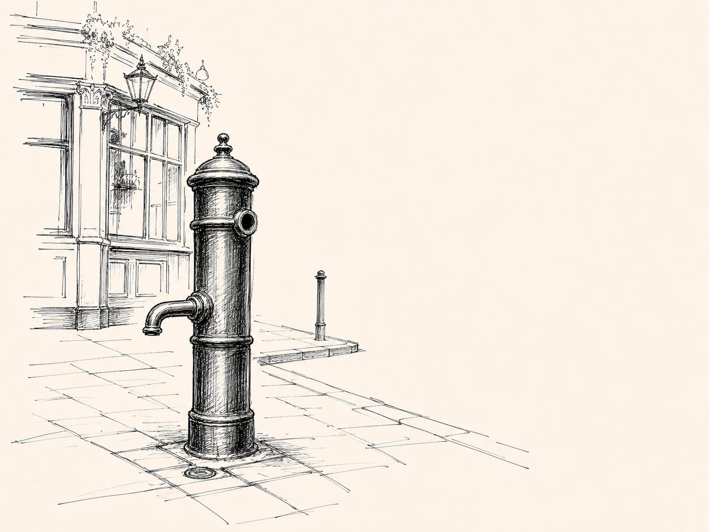 John Snow pump， Broadwick Street的听城编辑线稿