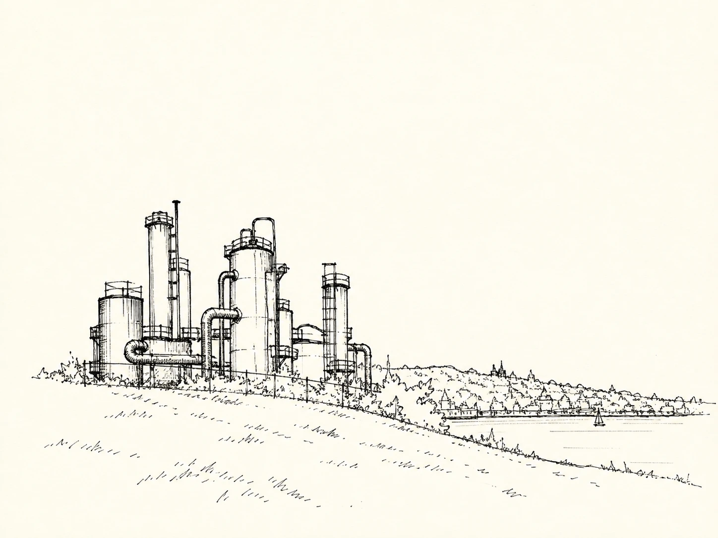 Editorial illustration of the towers at Gas Works Park